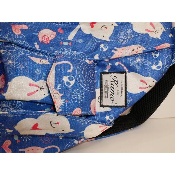 The Kamo Large Sling Crossbody Bag Shimmery Cats Hearts Blue - Picture 3 of 16